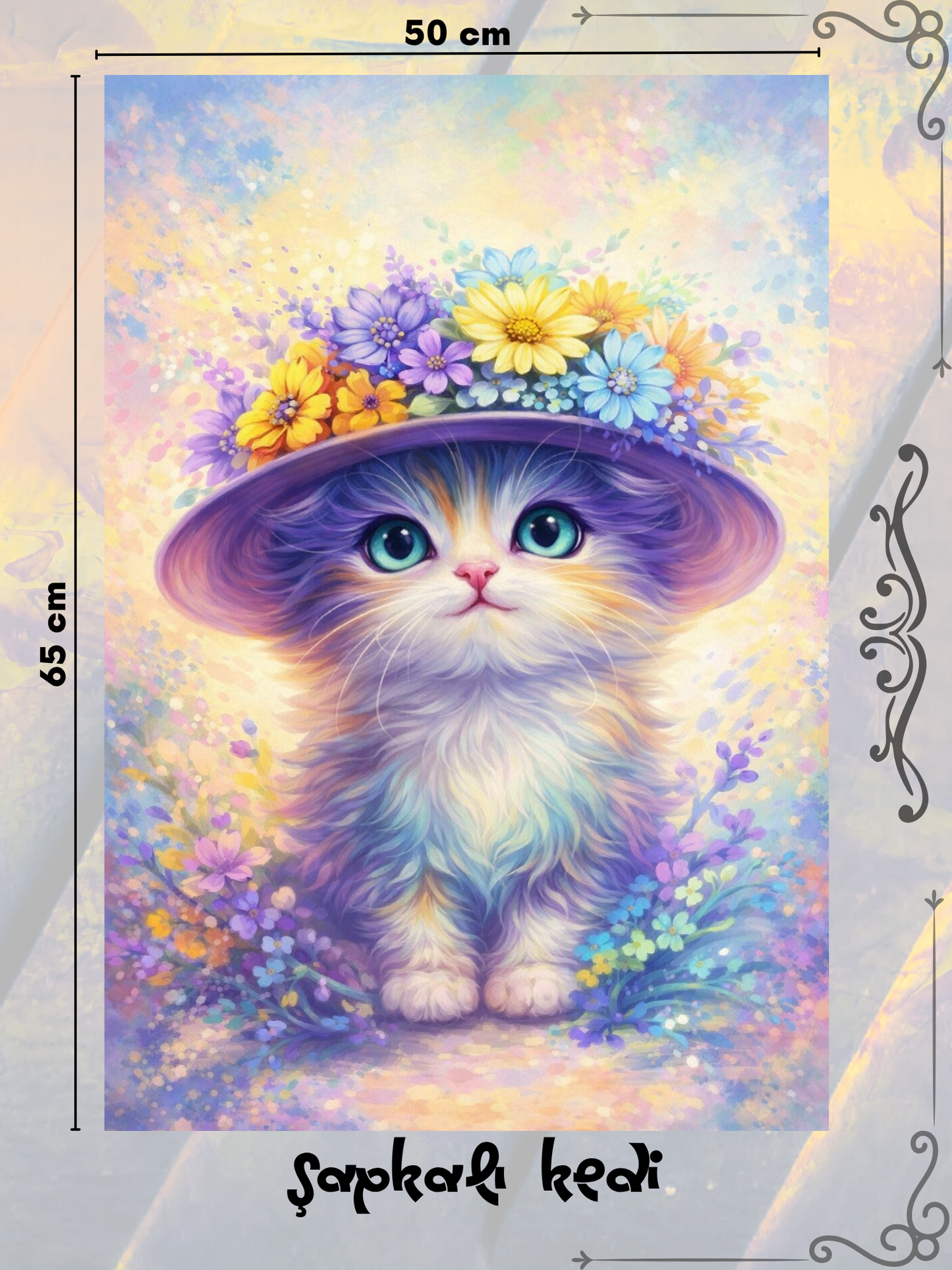 Şapkalı Kedi 50x65 cm