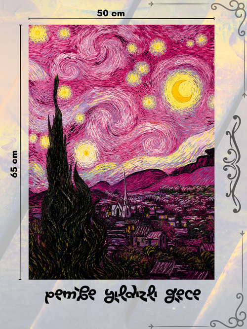 Pembe Yıldızlı Gece 50x65 cm