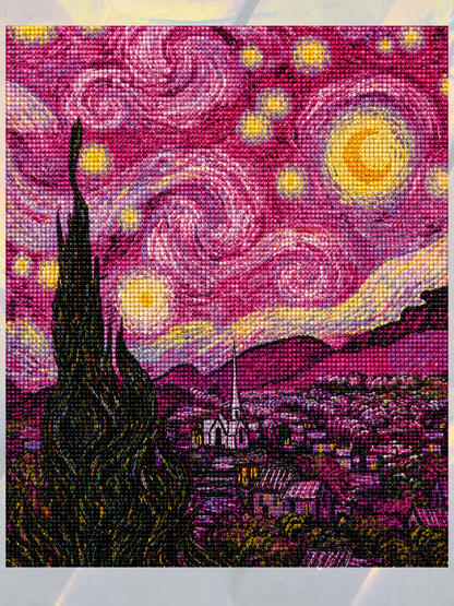 Pembe Yıldızlı Gece 50x65 cm