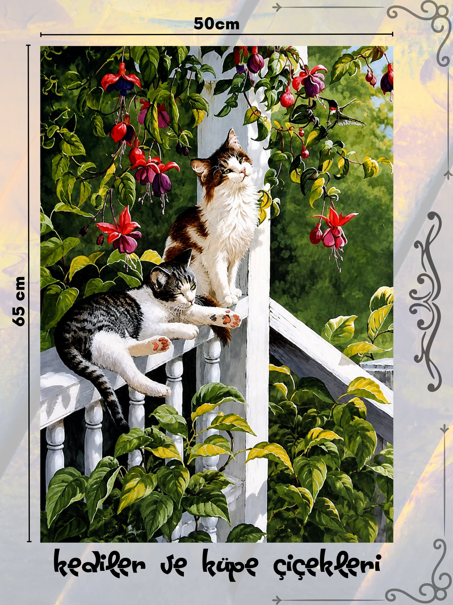 Kediler ve Küpe Çiçekleri 50x65 cm