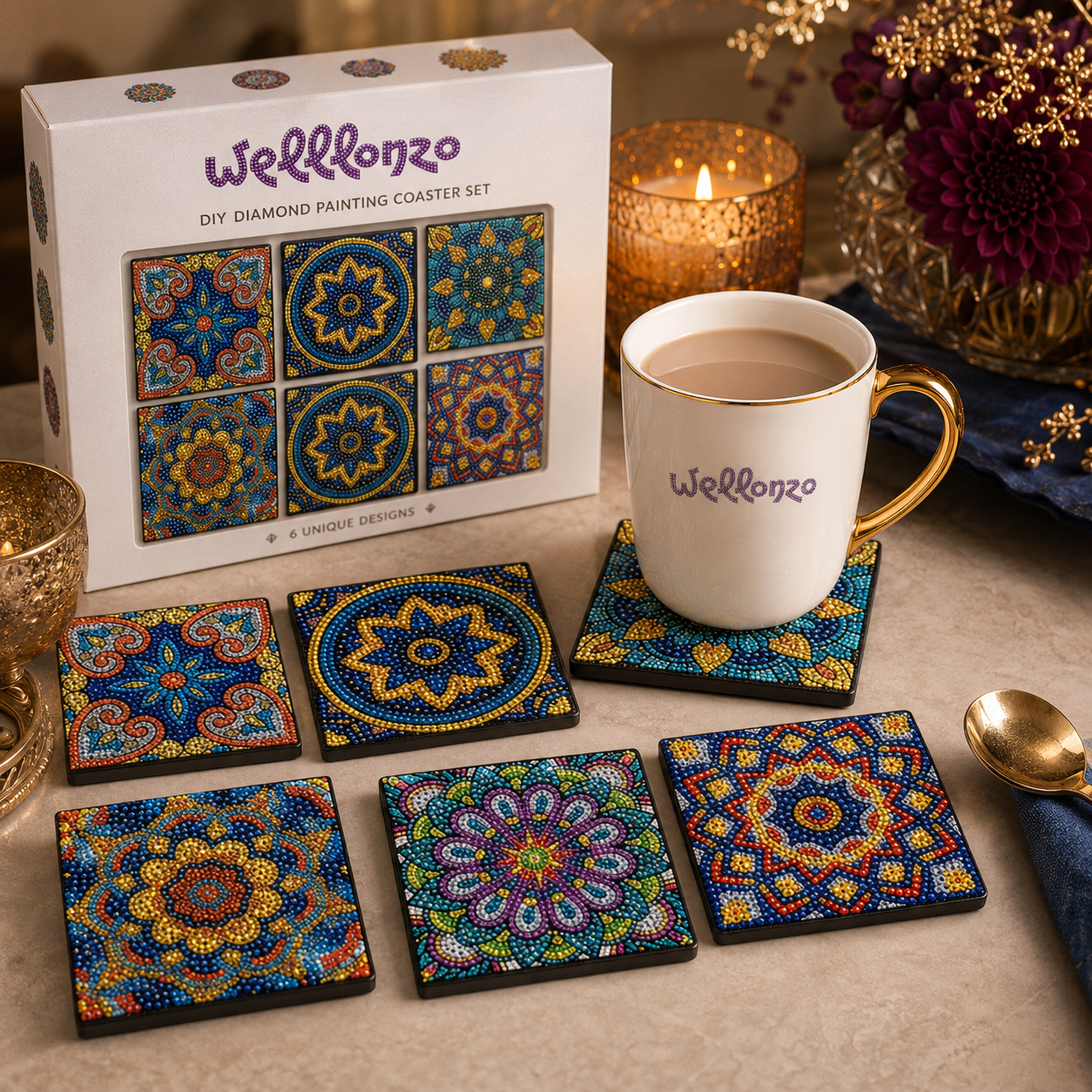 Kare Mandala Bardak Altlığı Seti
