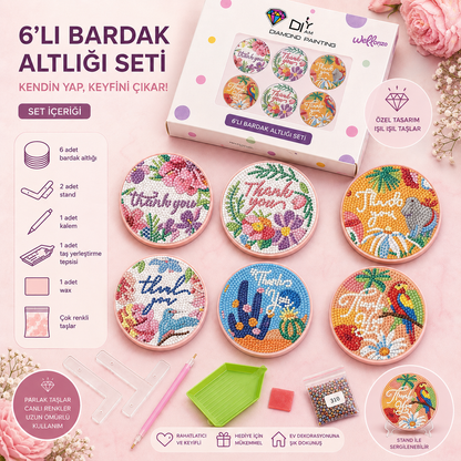 Teşekkür Çiçeği Bardak Altlığı Seti