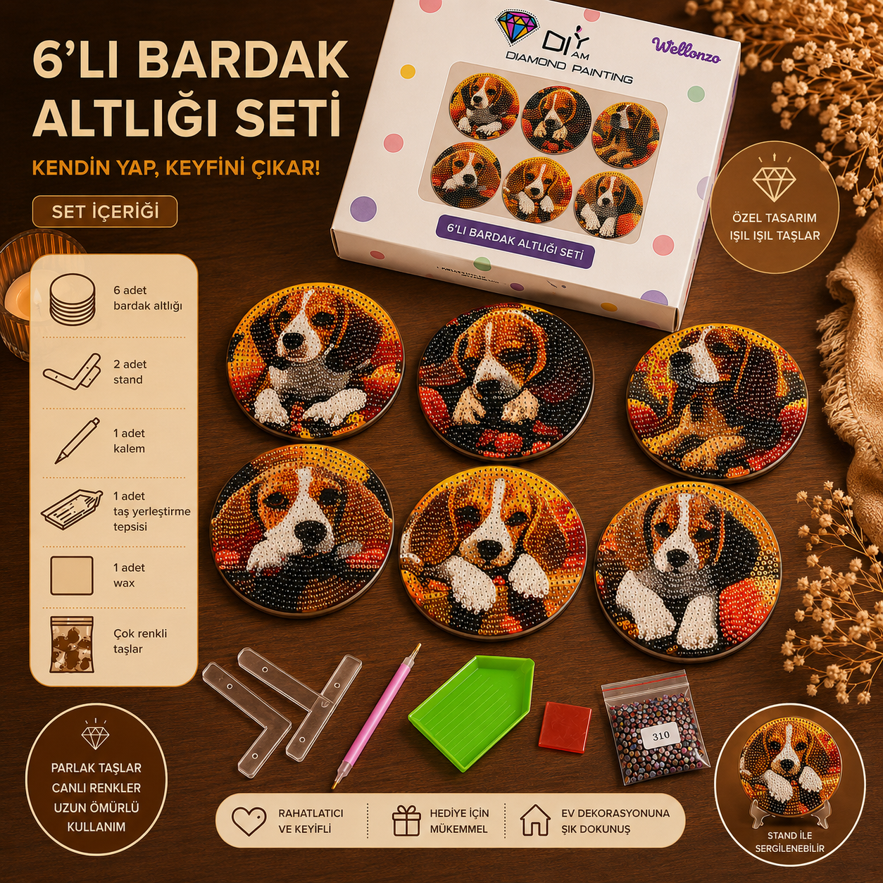 Tüylü Dost Bardak Altlığı Seti