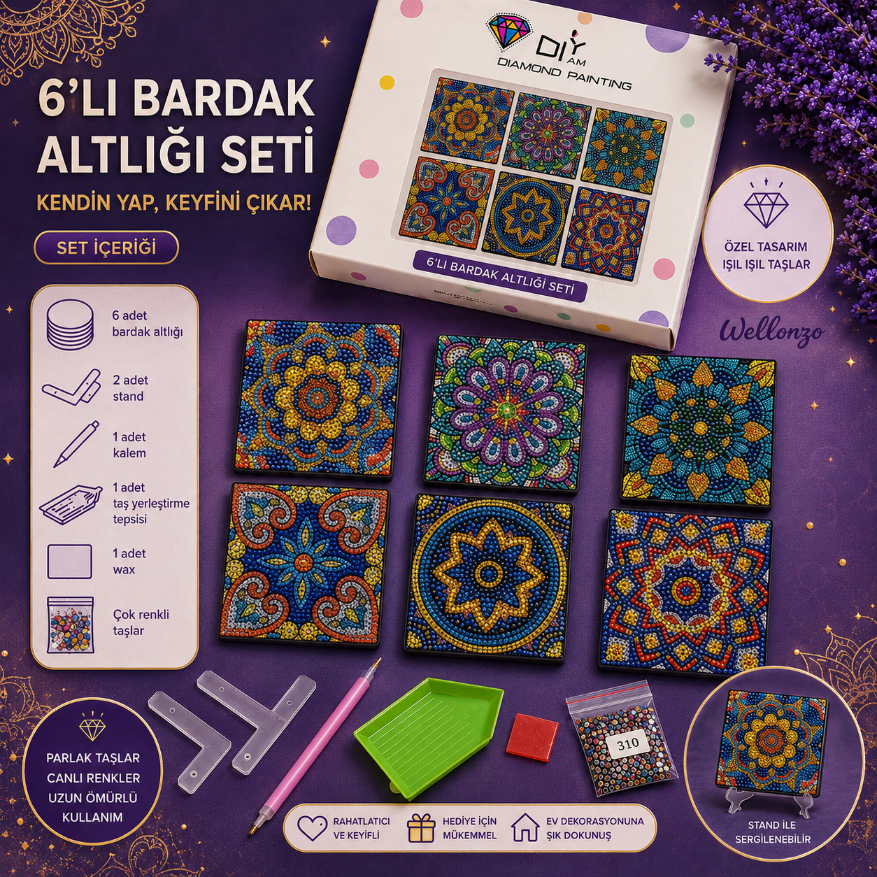 Kare Mandala Bardak Altlığı Seti