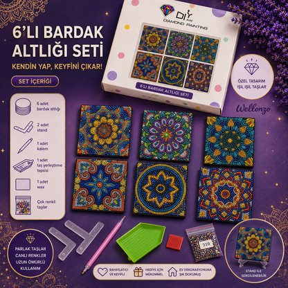 Kare Mandala Bardak Altlığı Seti