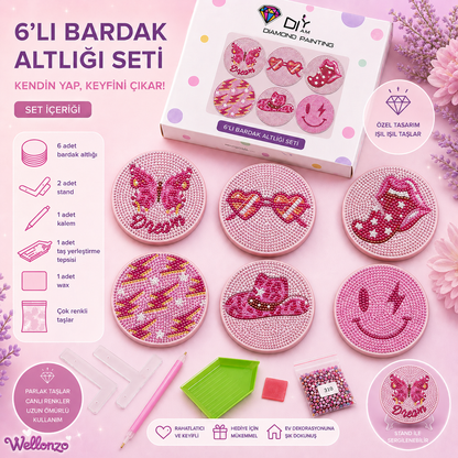 Pembe Şeker Bardak Altlığı Seti