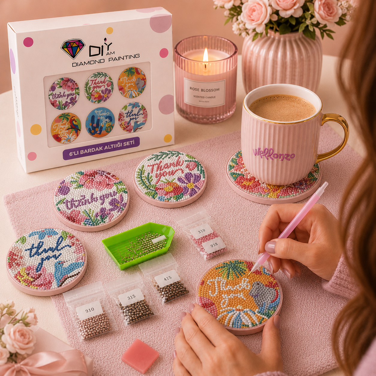 Teşekkür Çiçeği Bardak Altlığı Seti