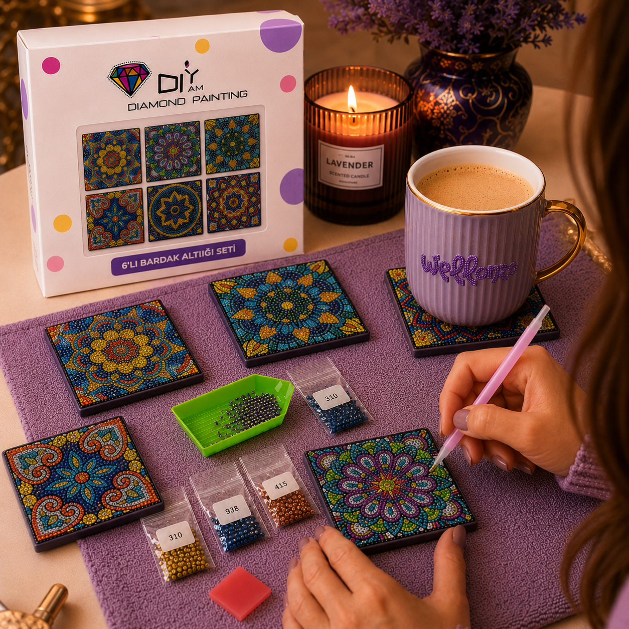 Kare Mandala Bardak Altlığı Seti