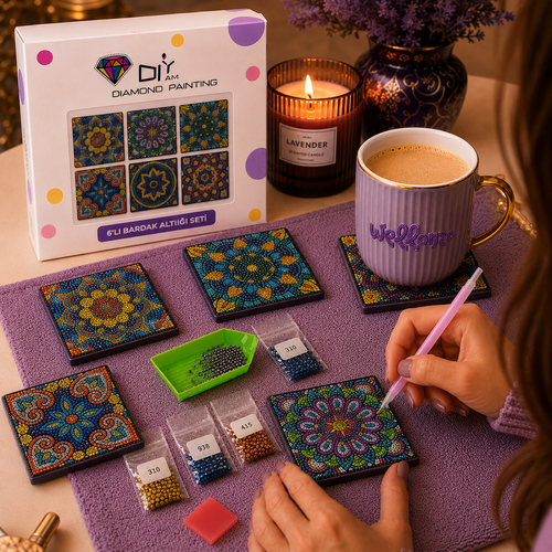Kare Mandala Bardak Altlığı Seti