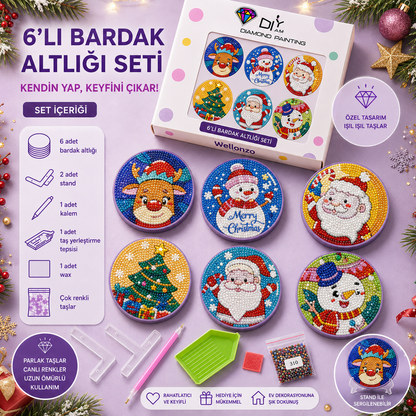 Neşeli Yılbaşı Bardak Altlığı Seti