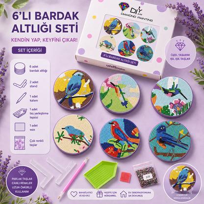Renkli Kuşlar Bardak Altlığı Seti