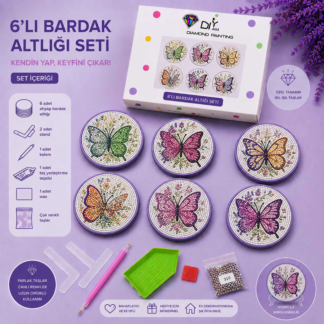 Kelebek Bahçesi Bardak Altlığı Seti