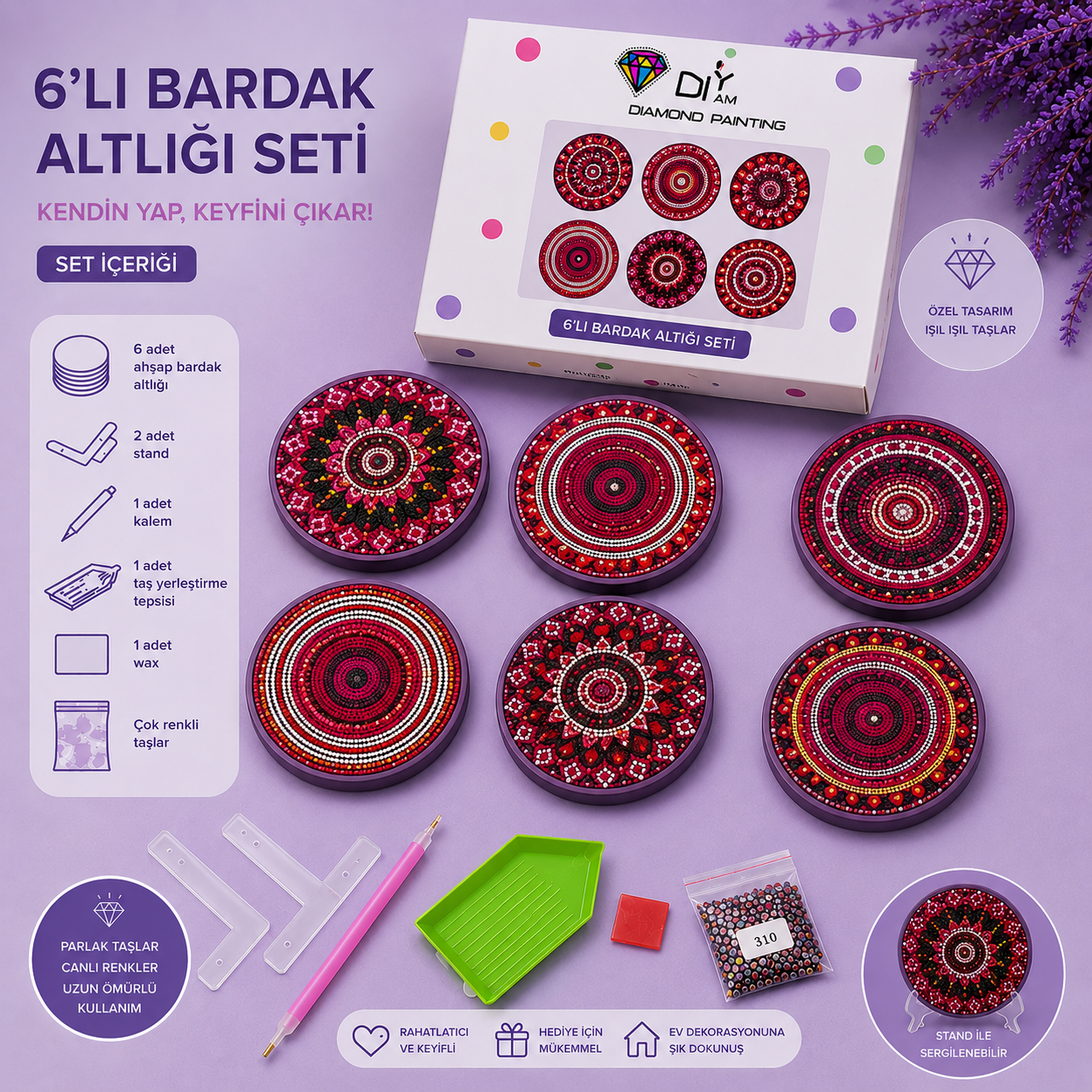 Kızıl Mandala Bardak Altlığı Seti