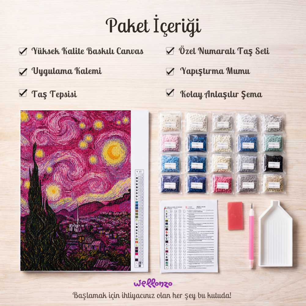 Pembe Yıldızlı Gece 50x65 cm